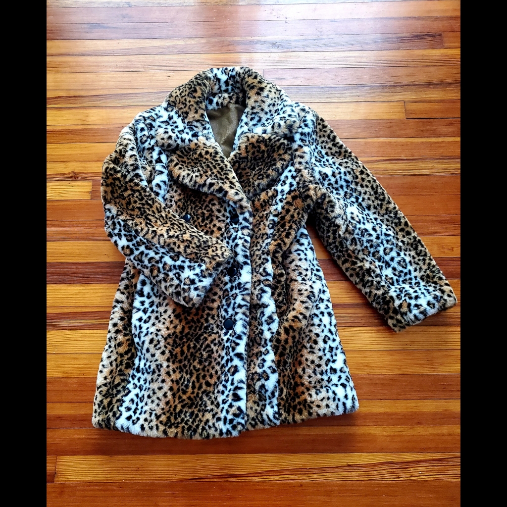 Cozy Vintage Leopard Print Faux Fur Winter Coat L